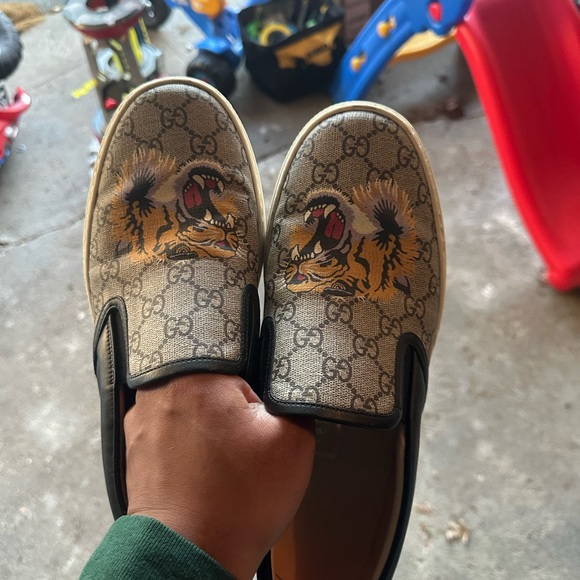 Authentic Gucci Tiger Canvas Leather Mens Slip On Sneakers - Picture 6 of 9